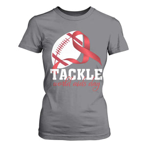 Tackle World AIDS Day T Shirt For Women Red Ribbon Football Awareness Gift TS12 Charcoal Print Your Wear