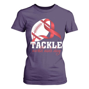 Tackle World AIDS Day T Shirt For Women Red Ribbon Football Awareness Gift TS12 Purple Print Your Wear