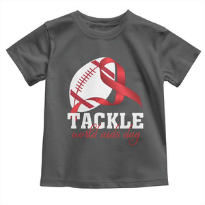 Tackle World AIDS Day Toddler T Shirt Red Ribbon Football Awareness Gift TS12 Dark Heather Print Your Wear