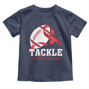 Tackle World AIDS Day Toddler T Shirt Red Ribbon Football Awareness Gift TS12 Navy Print Your Wear