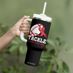 Tackle World AIDS Day Tumbler With Handle Red Ribbon Football Awareness Gift TS12 Print Your Wear