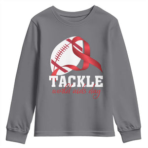 Tackle World AIDS Day Youth Sweatshirt Red Ribbon Football Awareness Gift TS12 Charcoal Print Your Wear