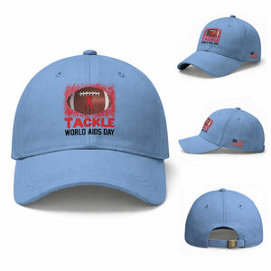 Tackle World AIDS Day Baseball Cap Football HIV Awareness Red Ribbon TS12 Baseball Cap Universal Fit Light Blue Print Your Wear