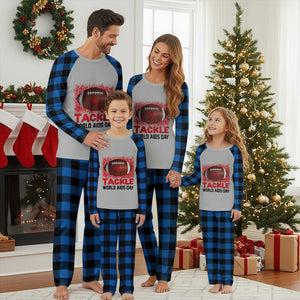 Tackle World AIDS Day Plaid Pajama Set Football HIV Awareness Red Ribbon TS12 Blue Plaid Print Your Wear