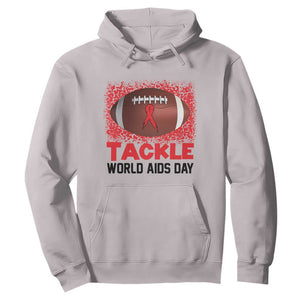 Tackle World AIDS Day Hoodie Football HIV Awareness Red Ribbon TS12 Ice Gray Print Your Wear