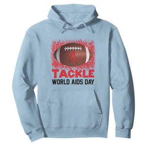 Tackle World AIDS Day Hoodie Football HIV Awareness Red Ribbon TS12 Light Blue Print Your Wear