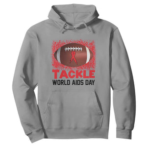 Tackle World AIDS Day Hoodie Football HIV Awareness Red Ribbon TS12 Sport Gray Print Your Wear