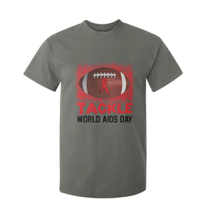 Tackle World AIDS Day T Shirt For Kid Football HIV Awareness Red Ribbon TS12 Military Green Print Your Wear