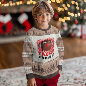 Tackle World AIDS Day Ugly Christmas Sweater Football HIV Awareness Red Ribbon TS12 Mocha Mousse Print Your Wear