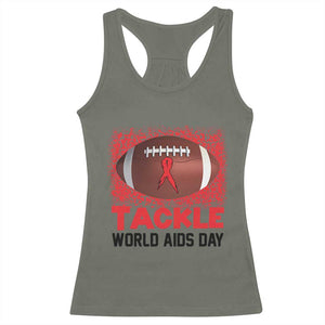 Tackle World AIDS Day Racerback Tank Top Football HIV Awareness Red Ribbon TS12 Military Green Print Your Wear