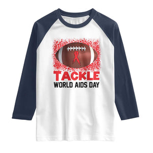 Tackle World AIDS Day Raglan Shirt Football HIV Awareness Red Ribbon TS12 White Navy Print Your Wear