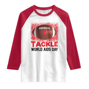 Tackle World AIDS Day Raglan Shirt Football HIV Awareness Red Ribbon TS12 White Red Print Your Wear