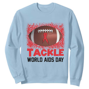 Tackle World AIDS Day Sweatshirt Football HIV Awareness Red Ribbon TS12 Light Blue Print Your Wear