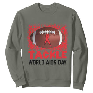 Tackle World AIDS Day Sweatshirt Football HIV Awareness Red Ribbon TS12 Military Green Print Your Wear