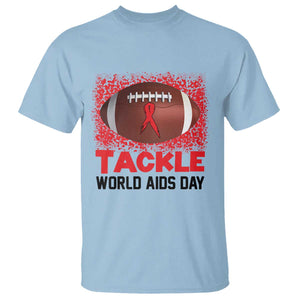 Tackle World AIDS Day T Shirt Football HIV Awareness Red Ribbon TS12 Light Blue Print Your Wear