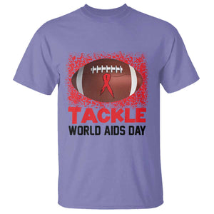 Tackle World AIDS Day T Shirt Football HIV Awareness Red Ribbon TS12 Violet Print Your Wear
