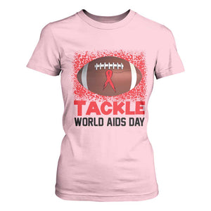Tackle World AIDS Day T Shirt For Women Football HIV Awareness Red Ribbon TS12 Light Pink Print Your Wear