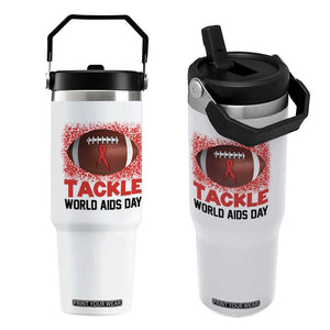 Tackle World AIDS Day Flip Straw Tumbler Football HIV Awareness Red Ribbon TS12 One Size: 30 oz White Print Your Wear