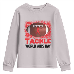 Tackle World AIDS Day Youth Sweatshirt Football HIV Awareness Red Ribbon TS12 Ice Gray Print Your Wear