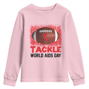Tackle World AIDS Day Youth Sweatshirt Football HIV Awareness Red Ribbon TS12 Light Pink Print Your Wear