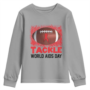 Tackle World AIDS Day Youth Sweatshirt Football HIV Awareness Red Ribbon TS12 Sport Gray Print Your Wear