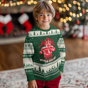 AIDS Awareness Ugly Christmas Sweater Ribbon HIV Tackle Football Gift TS12 Forest Green Beige Print Your Wear