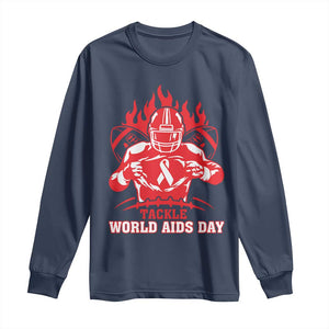 AIDS Awareness Long Sleeve Shirt Ribbon HIV Tackle Football Gift TS12 Navy Print Your Wear