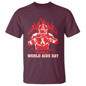 AIDS Awareness T Shirt Ribbon HIV Tackle Football Gift TS12 Maroon Print Your Wear