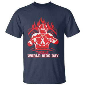 AIDS Awareness T Shirt Ribbon HIV Tackle Football Gift TS12 Navy Print Your Wear