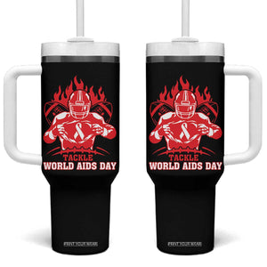 AIDS Awareness Tumbler With Handle Ribbon HIV Tackle Football Gift TS12 One Size: 40 oz Black Print Your Wear