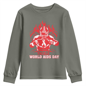 AIDS Awareness Youth Sweatshirt Ribbon HIV Tackle Football Gift TS12 Military Green Print Your Wear