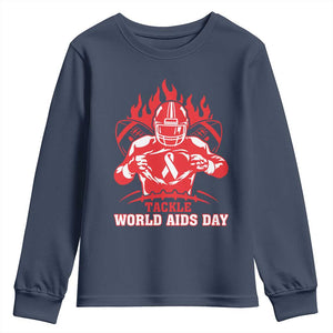 AIDS Awareness Youth Sweatshirt Ribbon HIV Tackle Football Gift TS12 Navy Print Your Wear