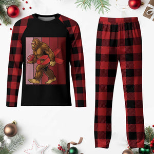 Funny Bigfoot Football HIV Awareness Plaid Pajama Set Red Ribbon Retro Vintage Style Gift TS12 Buffalo Plaid Print Your Wear