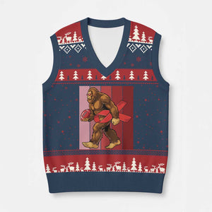 Funny Bigfoot Football HIV Awareness V-Neck Knit Sweater Vest Red Ribbon Retro Vintage Style Gift TS12 Navy Red Print Your Wear