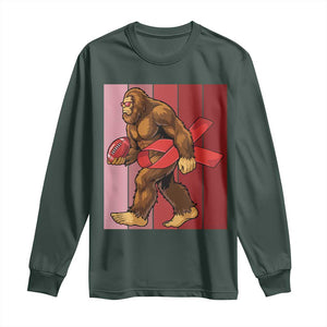 Funny Bigfoot Football HIV Awareness Long Sleeve Shirt Red Ribbon Retro Vintage Style Gift TS12 Dark Forest Green Print Your Wear