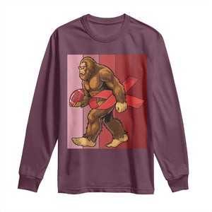 Funny Bigfoot Football HIV Awareness Long Sleeve Shirt Red Ribbon Retro Vintage Style Gift TS12 Maroon Print Your Wear