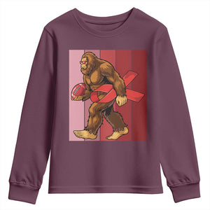 Funny Bigfoot Football HIV Awareness Youth Sweatshirt Red Ribbon Retro Vintage Style Gift TS12 Maroon Print Your Wear