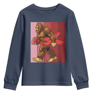 Funny Bigfoot Football HIV Awareness Youth Sweatshirt Red Ribbon Retro Vintage Style Gift TS12 Navy Print Your Wear