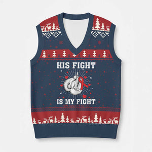 His Fight Is My Fight HIV Warrior V-Neck Knit Sweater Vest Red Ribbon Boxing Gift TS12 Navy Red Print Your Wear