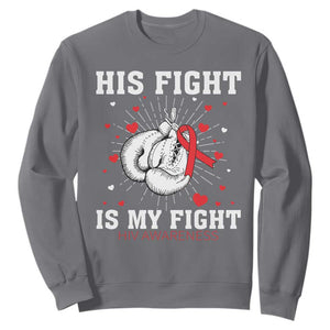 His Fight Is My Fight HIV Warrior Sweatshirt Red Ribbon Boxing Gift TS12 Charcoal Print Your Wear
