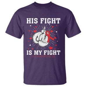 His Fight Is My Fight HIV Warrior T Shirt Red Ribbon Boxing Gift TS12 Purple Print Your Wear
