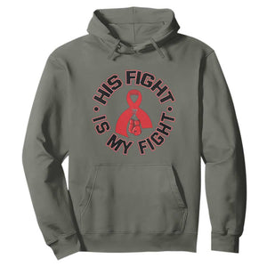 HIV Warrior His Fight Is My Fight Hoodie Red Ribbon Boxing Gift TS12 Military Green Print Your Wear