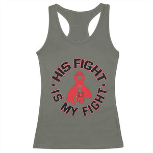 HIV Warrior His Fight Is My Fight Racerback Tank Top Red Ribbon Boxing Gift - Print Your Wear