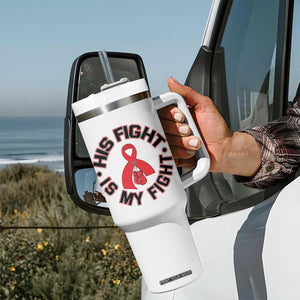 HIV Warrior His Fight Is My Fight Tumbler With Handle Red Ribbon Boxing Gift TS12 Print Your Wear