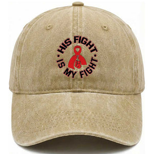 HIV Warrior His Fight Is My Fight Washed Cotton Baseball Cap Red Ribbon Boxing Gift TS12 Print Your Wear