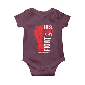 His Fight Is My Fight Baby Onesie Red Ribbon HIV Awareness Boxing Gift TS12 Maroon Print Your Wear
