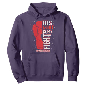 His Fight Is My Fight Hoodie Red Ribbon HIV Awareness Boxing Gift TS12 Purple Print Your Wear