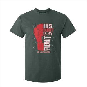 His Fight Is My Fight T Shirt For Kid Red Ribbon HIV Awareness Boxing Gift TS12 Dark Forest Green Print Your Wear
