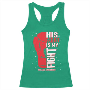 His Fight Is My Fight Racerback Tank Top Red Ribbon HIV Awareness Boxing Gift - Print Your Wear