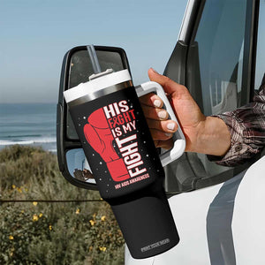 His Fight Is My Fight Tumbler With Handle Red Ribbon HIV Awareness Boxing Gift TS12 Print Your Wear